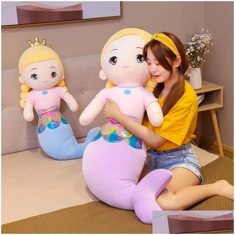 cute mermaid stuffed toy large cartoon humanoid animal doll girl sleeping to appease plush doll soft pillow children toy christmas