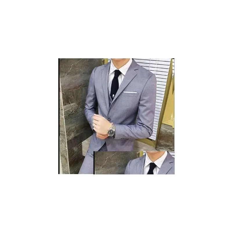 2019 mens fashion slim suits mens business casual clothing groomsman three-piece suit blazers jacket pants trousers vest sets