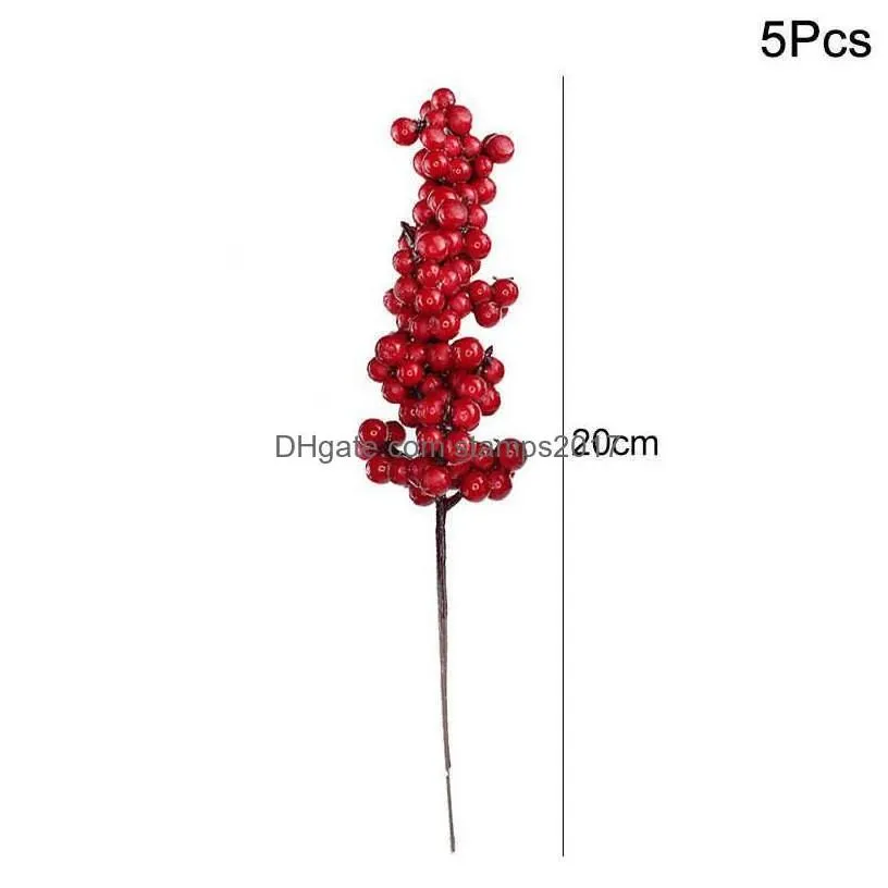 planters pots 5pcs artificial red christmas berries pine cone branches for home diy wreath decorations xmas tree ornaments noel 20