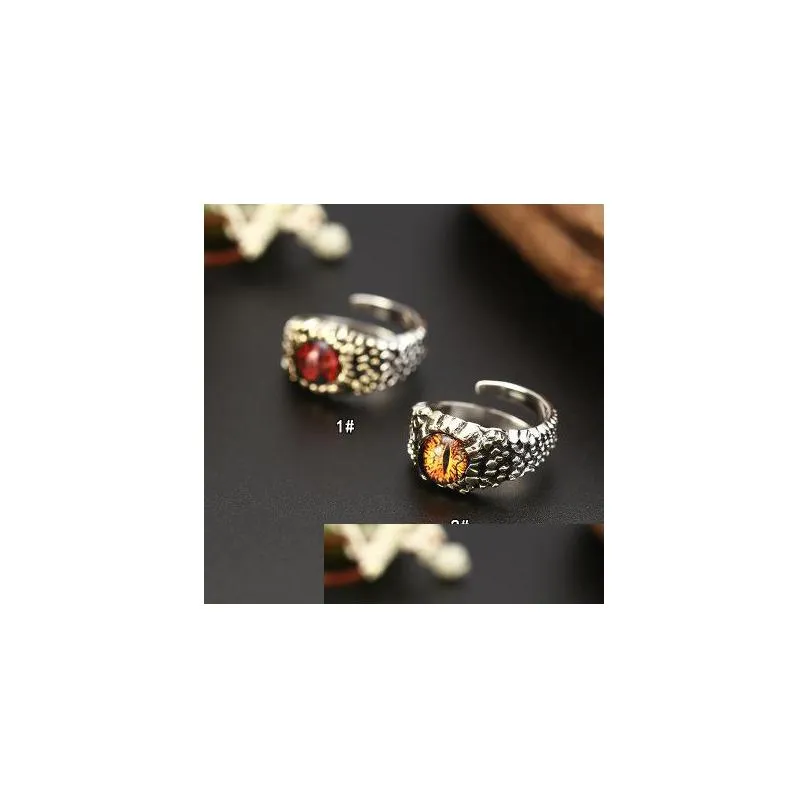 Band Rings 925 Sterling Sier Hiphop Street Cture Mosaic Natural Stone Devil Eye Adjustable Ring Men Wedding Brand Jewelry Drop Deliver Dh3Pt