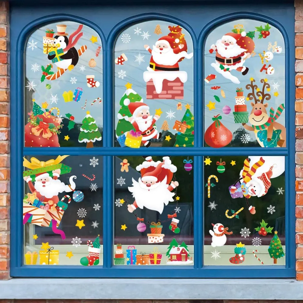 christmas snowflake window clings decals santa reindeer christmas clings stickers for glass windows double sided static christmas window stickers for christmas day home school office decoration