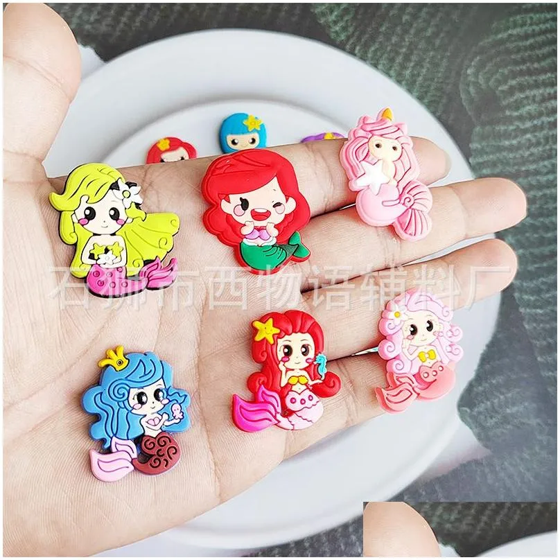 anime charms wholesale childhood memories mermaid princess funny gift cartoon croc charms shoe accessories pvc decoration buckle soft rubber clog