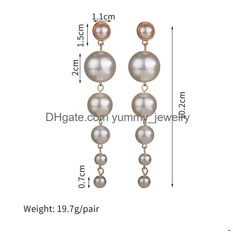 Dangle & Chandelier New Trendy Elegant Tassel Big Simated Pearl Long Earrings Pearls String Statement Crystal Dangle For Women Wedding Dhzew