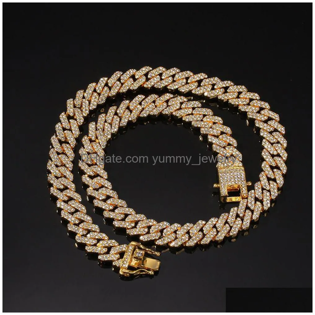 Bracelet & Necklace 12Mm Mens Iced Out Necklace Bracelet Bangle Set For Women S Thick Heavy Bling  Cuban Link Chain Hip Hop Rappe Dhlfc