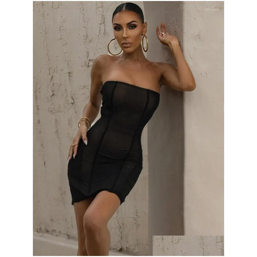 casual dresses sexy strapless for women summer 2023 white black bodycon mini dress party night club outfits c66-bi17