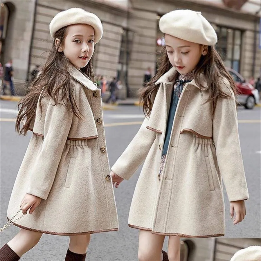 children girls coats outerwear winter girls jackets woolen long trench teenagers warm clothes kids outfits for 4 6 8 10 12 years