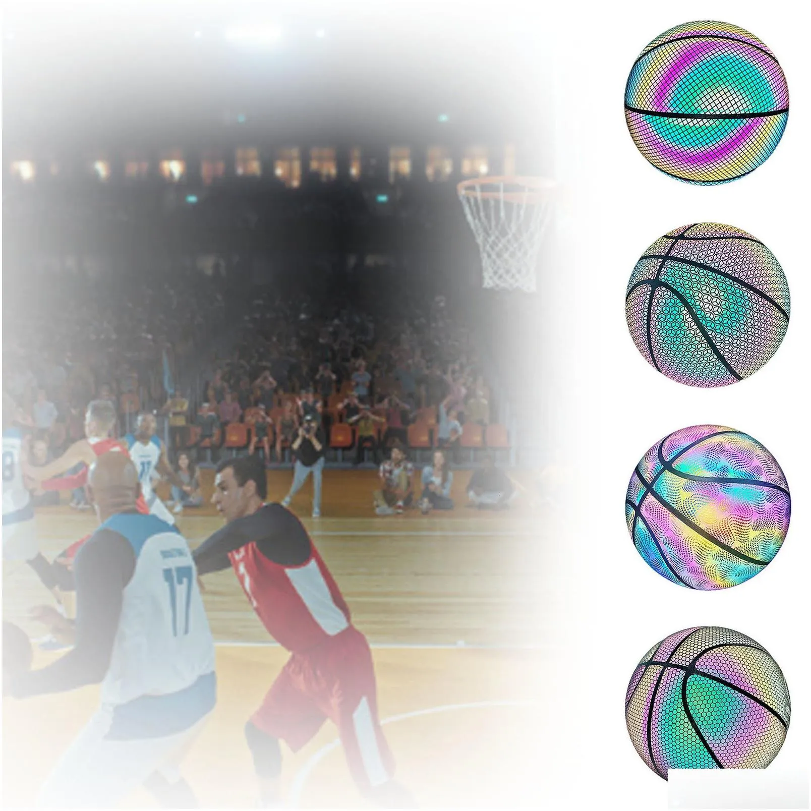 Novelty Games Novelty Games Luminous Basketball Ball Holographic Reflective Lighted Flash Pu Wear Resistant Glowing Night Sports Game Dhrx8