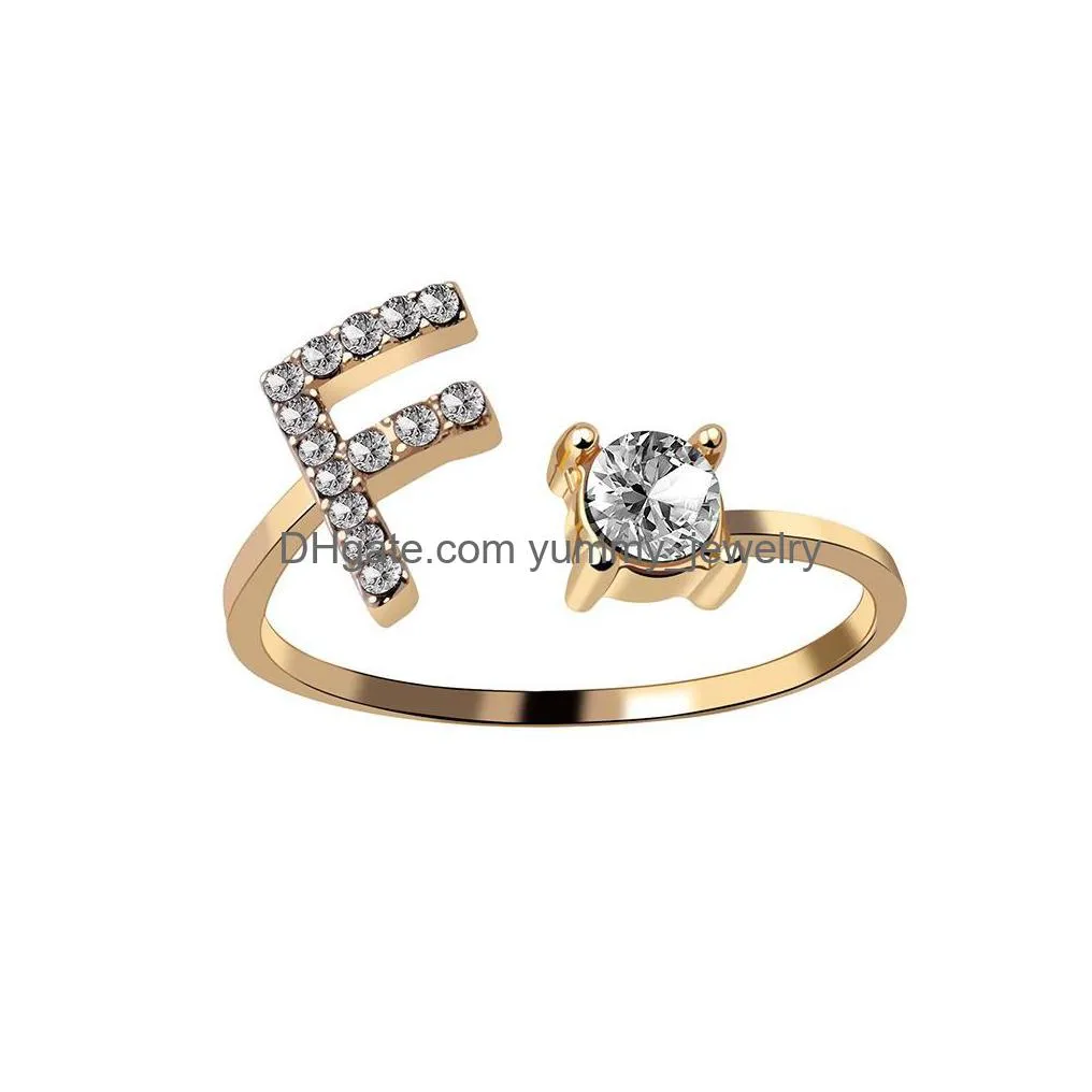 Band Rings Fashion 26 Initial Letters Adjustable Rings For Women Crystal English Alphabet Gold Sier Ring Jewelry Gift Drop Delivery Je Dhph6