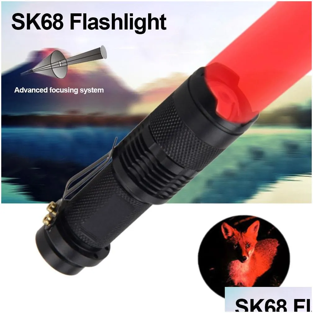 Laser Pointer Wholesale Led Flashlight Lighting Light 3 Modes Zoomable Tactical Torch Lamp For Fishing Hunting Detector Drop Delivery Dh0On