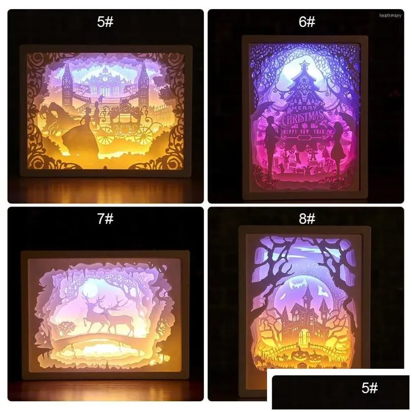 night lights 2022 est 3d paper carving light led papercut box sculptures frame gift decorative desktop lamp