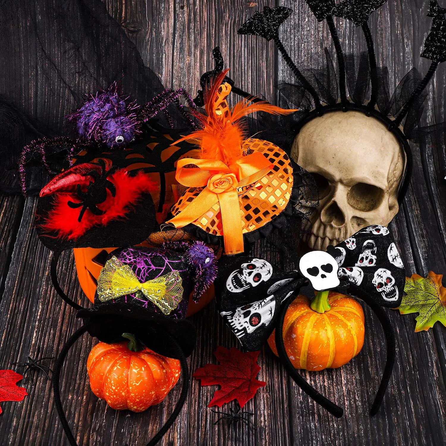 6 styles assorted halloween headbands witch spider web headbands bat skull headwear for halloween party cosplay accessories