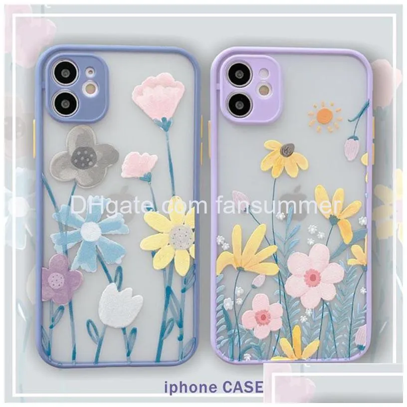 flower printing phone cases for iphone 12 11 pro max xs xr 8 7 6 plus se 2 lens protection shockproof case cover
