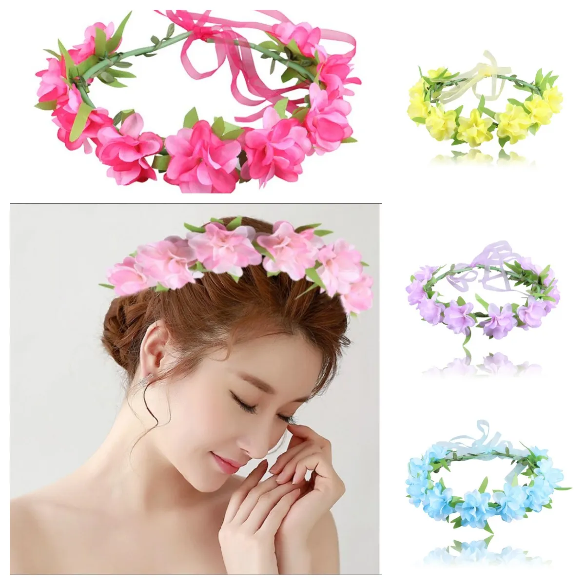 flower crown wreath bride wedding hair accessories gorgeous headbands braided vine headwear garland ornament for women girls