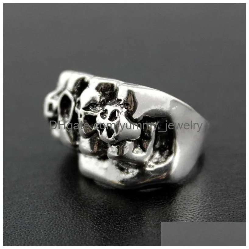 Band Rings Gothic Skl Carved Big Biker Rings Mens Anti-Sier Retro Punk For Men S Fashion Jewelry In Bk Wholesale Drop Delivery Jewelry Dhcju