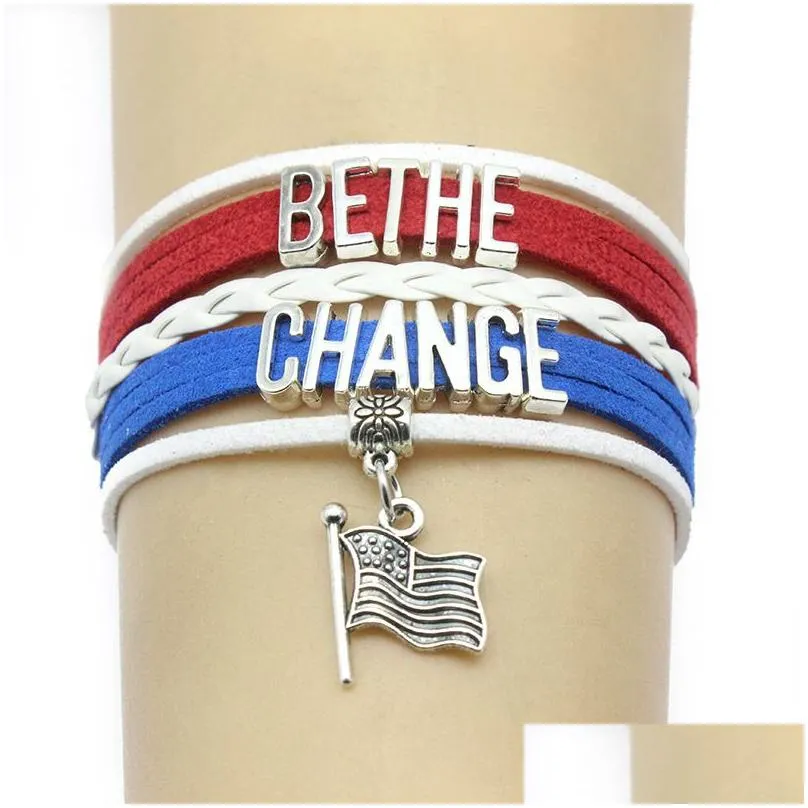 Charm Bracelets 10Pc/Lot Infinity Love Bethe Change Trump Flag Charms Bracelets Bangles Leather Braid Wrap Bracelet Men Women Fashion Dhuiy