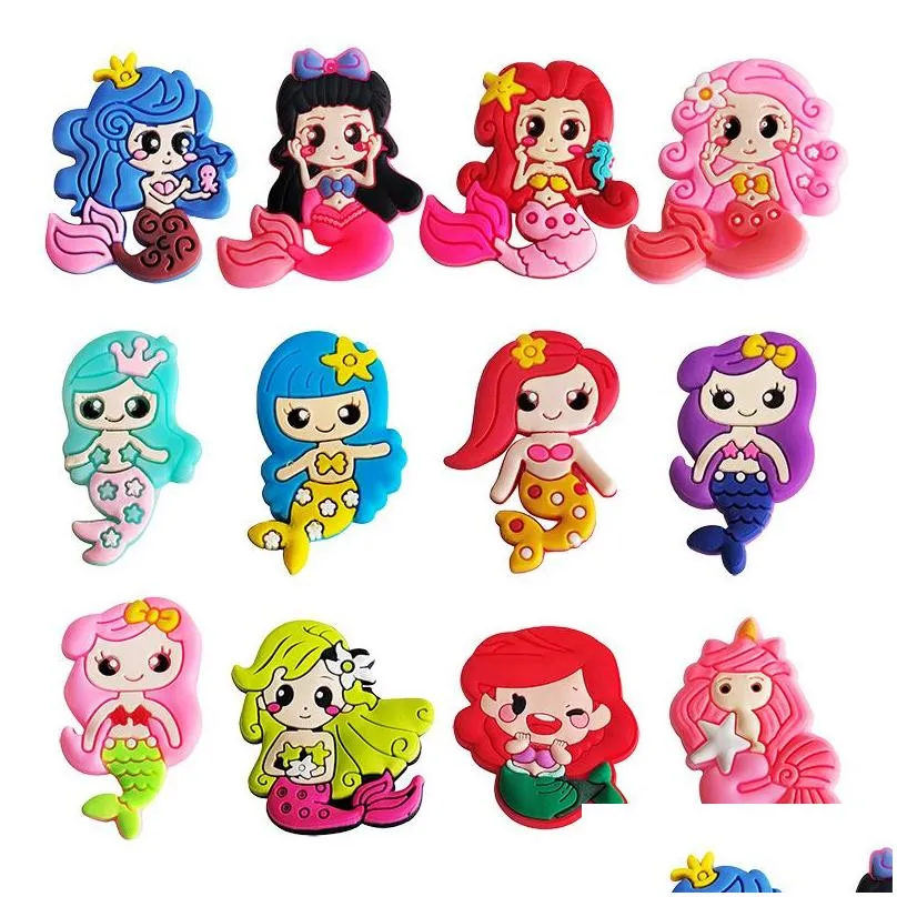 anime charms wholesale childhood memories mermaid princess funny gift cartoon croc charms shoe accessories pvc decoration buckle soft rubber clog