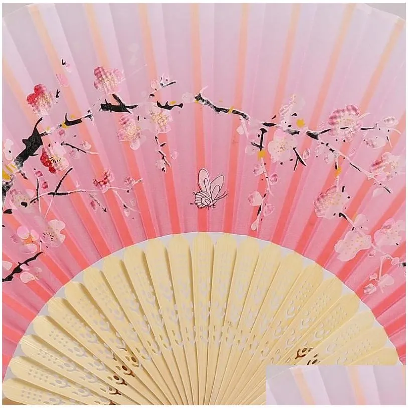 silk party favor chinese japanese style folding fan home decoration ornaments pattern art craft gift wedding dance supplies