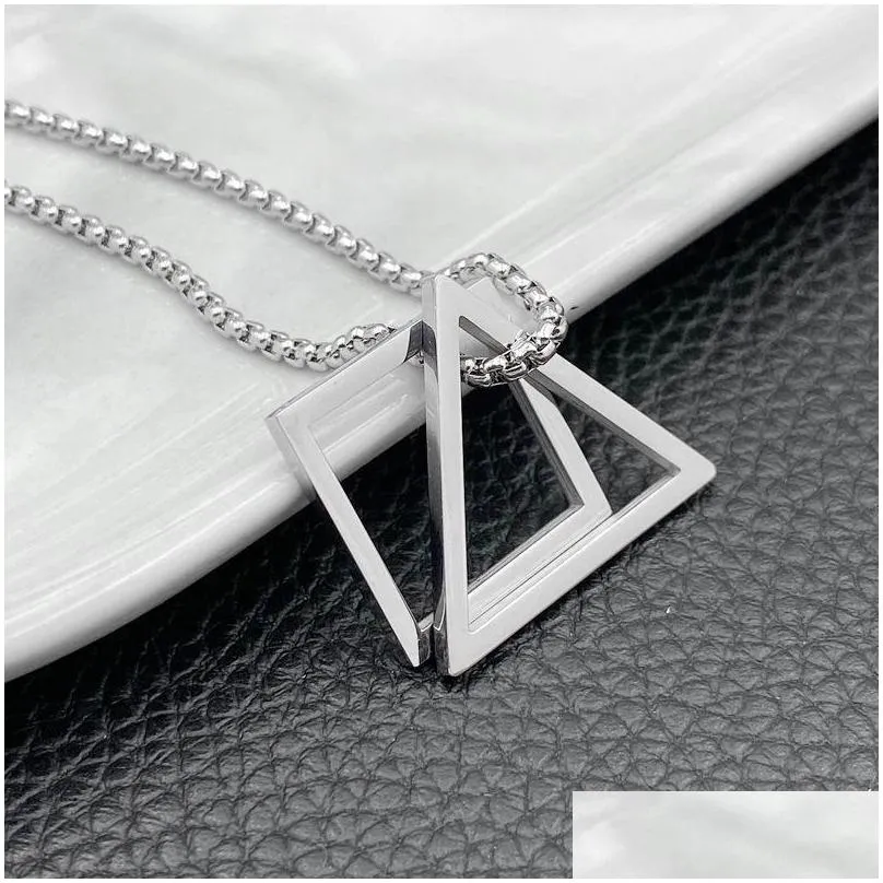 Pendant Necklaces Hip Hop Titanium Just Long Pendant Necklace Geometric Triangle Square Neck Decoration Trendy Cool Jewelry Drop Deliv Dhqf6