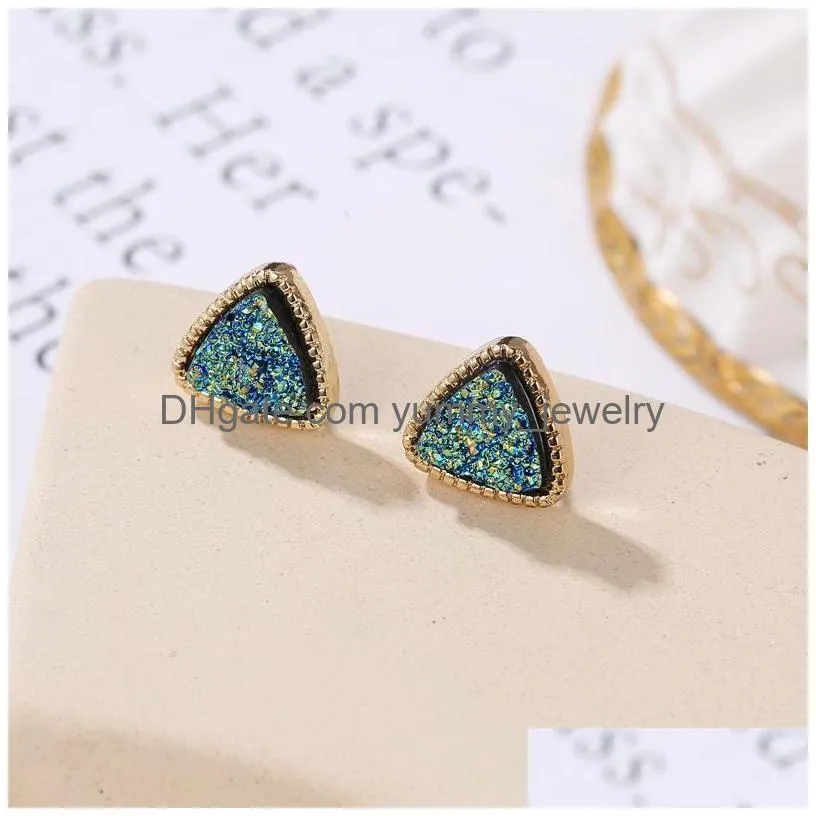 Stud Women Triangle Druzy Stud Earrings For Girls Resin Stone Gold Earring Female Fashion Jewelry Gift In Bk Drop Delivery Jewelry Ear Dhghp