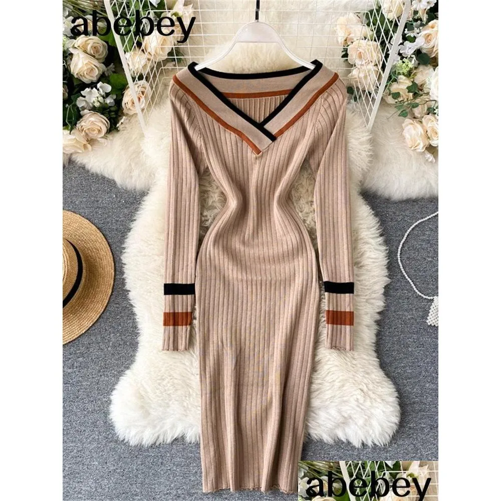 casual dresses spring colorblock elegant pencil dress women simple elastic knitted sheath bodycon slash neck office vestido