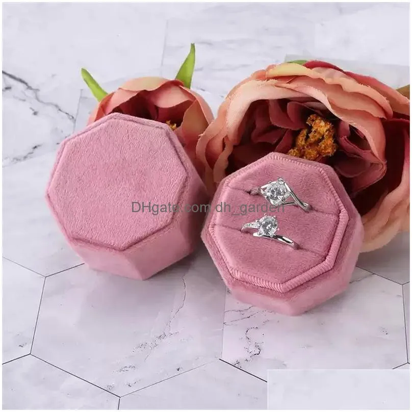 Jewelry Boxes Veet Jewelry Box Portable Octagon Double Ring Storage Boxes Wedding Display Case For Women Gift Drop Delivery Jewelry Je Dh1Hz