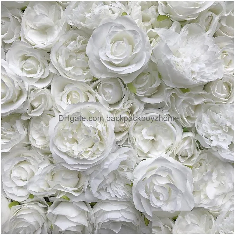 white gold 3d flower wall panel flower runner wedding artificial silk rose peony wedding backdrop decoration 24pcs/lot tongfeng