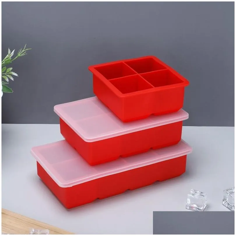 bar tools silicone ice square moulds dust proof cover ice tray large capacity square ice cube mold mix colors