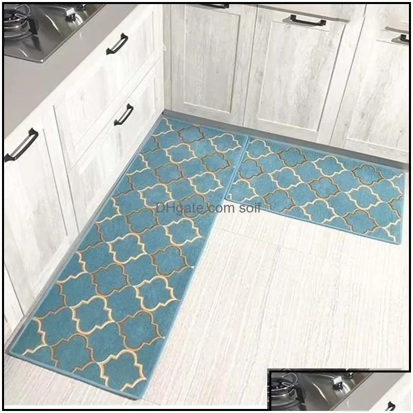 Carpets Antislip Kitchen Floor Mat Blue Lattice Rug Bath Long Strip Absorption Doormat Entrance Balcony Living Room Household Ca Soif