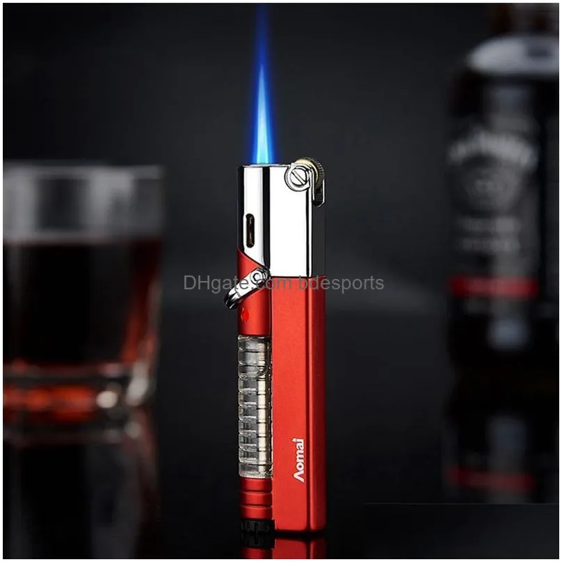 Lighters New Cigarette Cigar Torch  Lighter Windproof Metal Gas Butane Inflatable Smoking Accessories Men Gift Drop Delivery Home G Dh7Ct