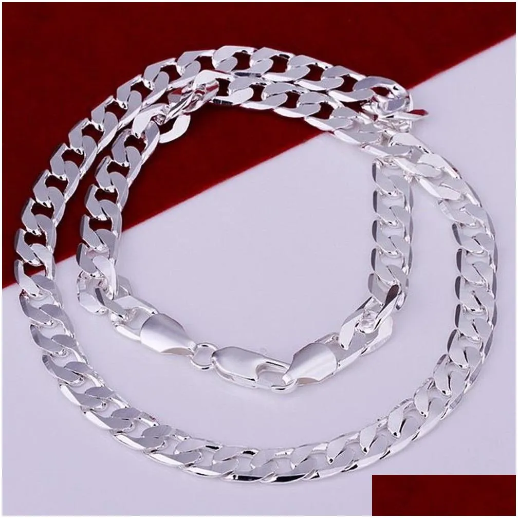 Chains Curb Cuban Mens Necklace Chain Sier-Plated Necklaces For Men Fashion Jewelry 4/6/8/10/12Mm Feast And Party Costume Drop Deliver Dhcrv