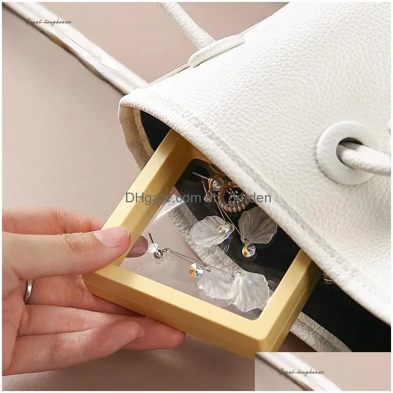 Jewelry Boxes Colorf Pe Film Jewelry Storage Box Ring Bracelet Travel Case 3D Floating Frame Dustproof Display Drop Delivery Jewelry J Dhfbc