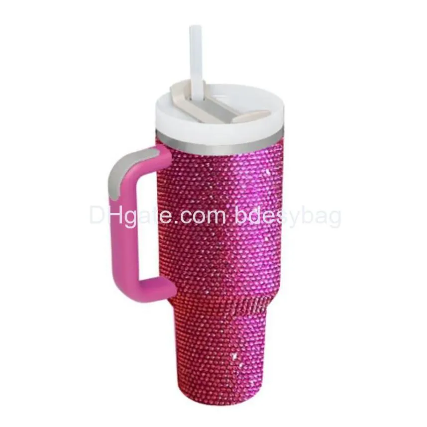 commuter travel mugs 50pcs 40oz handle insated with lids and sts stainless steel coffee tumbler termos cups inlaid rhinestones that