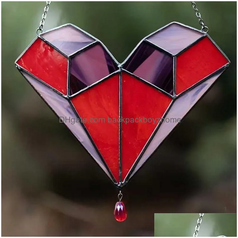 decorative figurines cute car decorations glass heart suncatcher red and pink shaped stained window hanging decorated valentines day