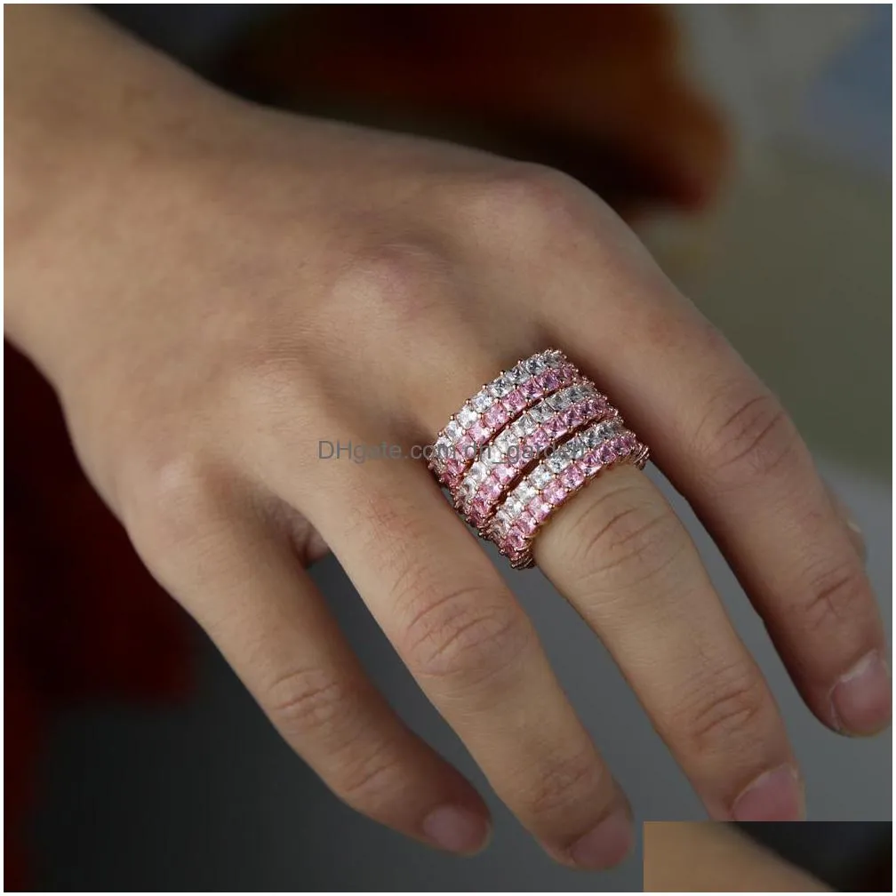 2 raw pricess cute white pink cubic zirconia cz rose gold color wedding engagement band stack ring