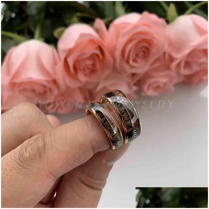 6/8mm tungsten carbide rings for men women wedding bands nature koa wood arrow inlay engraving comfort fit