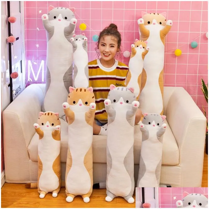 Stuffed & Plush Animals Manufacturers Wholesale 50Cm 3-Color Striped Cat Sofa Pillow Plush Toy Cartoon Large Doll Childrens Gift Drop Dhi1S