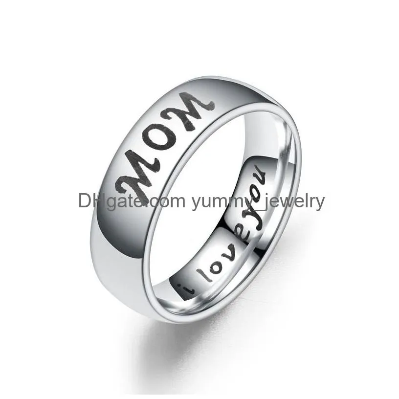 Band Rings I Love You Dad Mom Son Daughter Letter Rings For Women Men Stainless Steel Family Warmth Finger Ring Fashion Jewelry Gift D Dhyw2