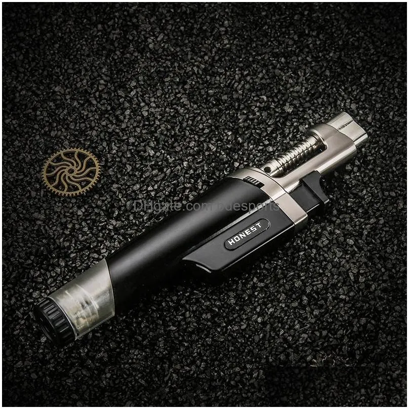 Lighters Gas Lighter Cigar Refillable Butane Torch Windproof  Flame Cigarette Lighters Smoking Accessories Drop Delivery Home Garde Dh2Jf
