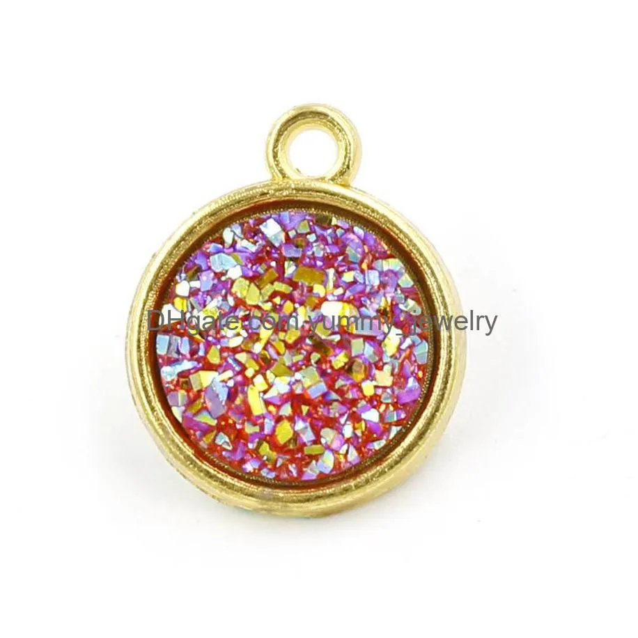 Pendant Necklaces 12Mm Druzy Drusy Stone Pendant Gold Bling Resin Round Charm For Neckalces Making Fashion Jewelry In Bk Drop Delivery Dha0P