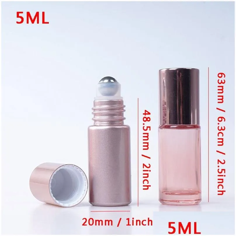 Packing Bottles Wholesale 5 10Ml Mini Roll On Roller Bottle Fragrance Glass Bottles Rose Gold Essential Oil Steel Metal Ball Per Conta Dhjsm