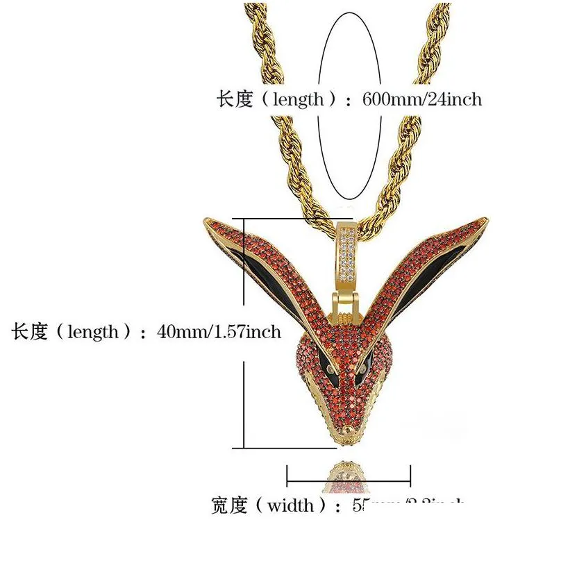 Pendant Necklaces Red Cubic Zirconia Paved Iced Out Bling  Kyuubi Nine Tailed Fox Pendants Necklace For Men Hip Hop Rapper Jewel Dhvtf