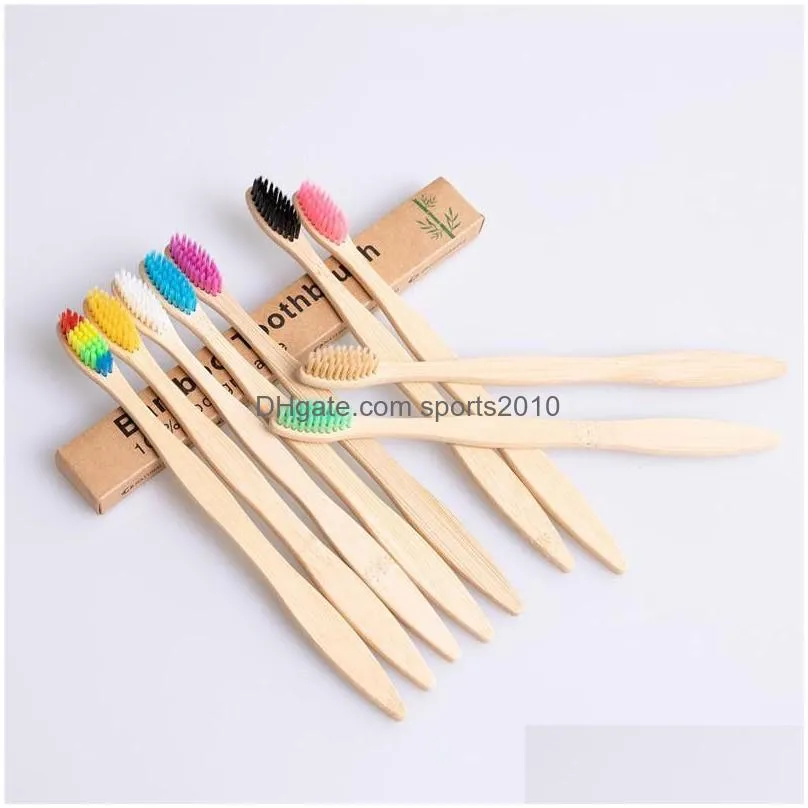 Disposable Toothbrushes Disposable Toothbrush El Natural Bamboo Handle Rainbow Soft Bristles 10 Colors Cleaning Supplies Cepillo De Di Dhmrl