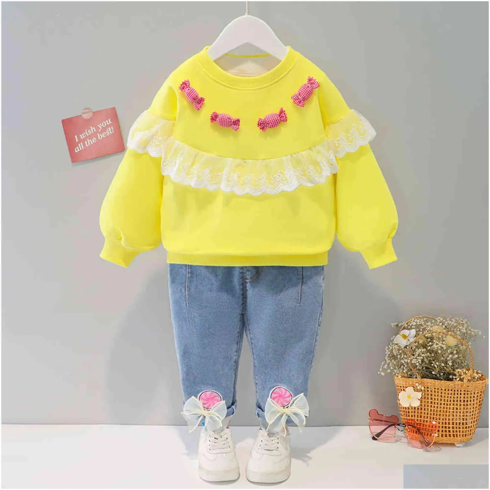 Clothing Sets Girls Clothes Babi Autumn Spring Fashion Style Cotton Material Baby Clothing 3 Years Old 2 Children Suit 211104 Drop Del Dhrpk