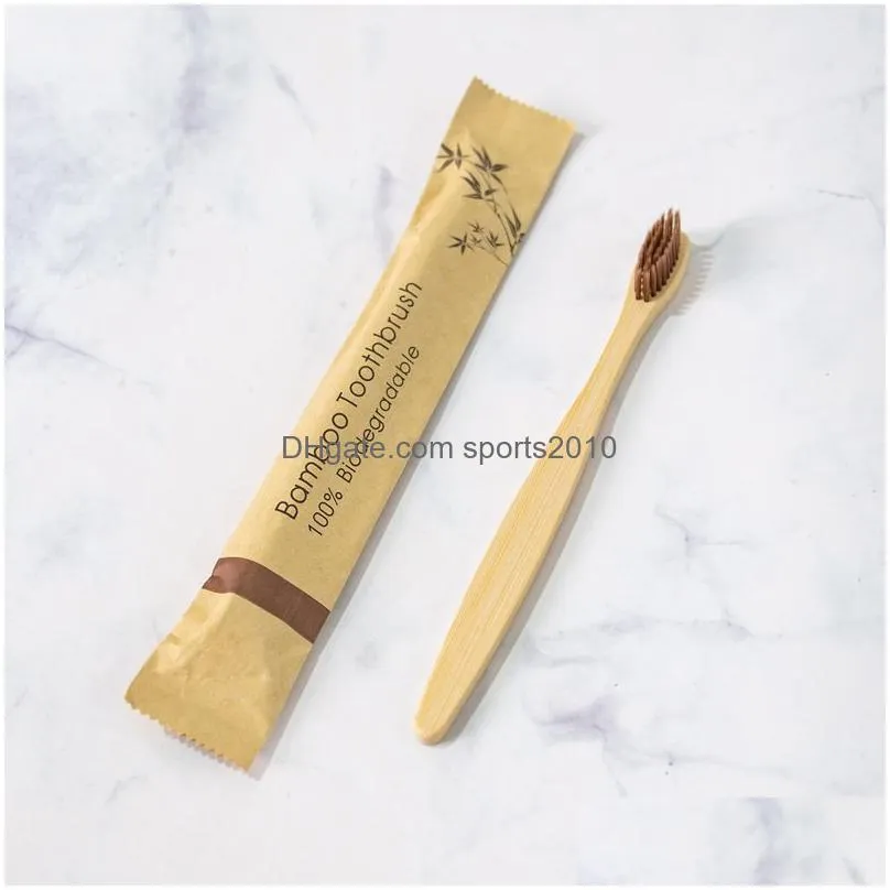 Disposable Toothbrushes Adt Bamboo Disposable Toothbrush Ecological Travel Bio Kraft Paper Package Flat Handle Biodegradable El Suppli Dheae