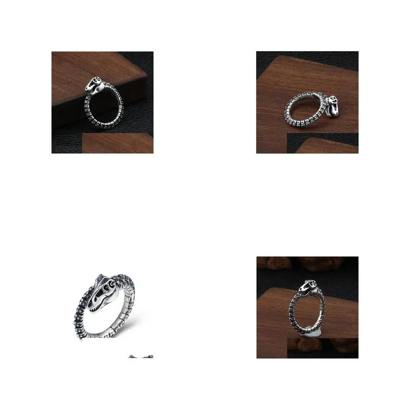 Band Rings 925 Sterling Sier Jewelry Punk Creative Dinosaur Skeleton Adjustable Ring Men Women Initial Statement Love Drop Delivery Je Dh9Z1