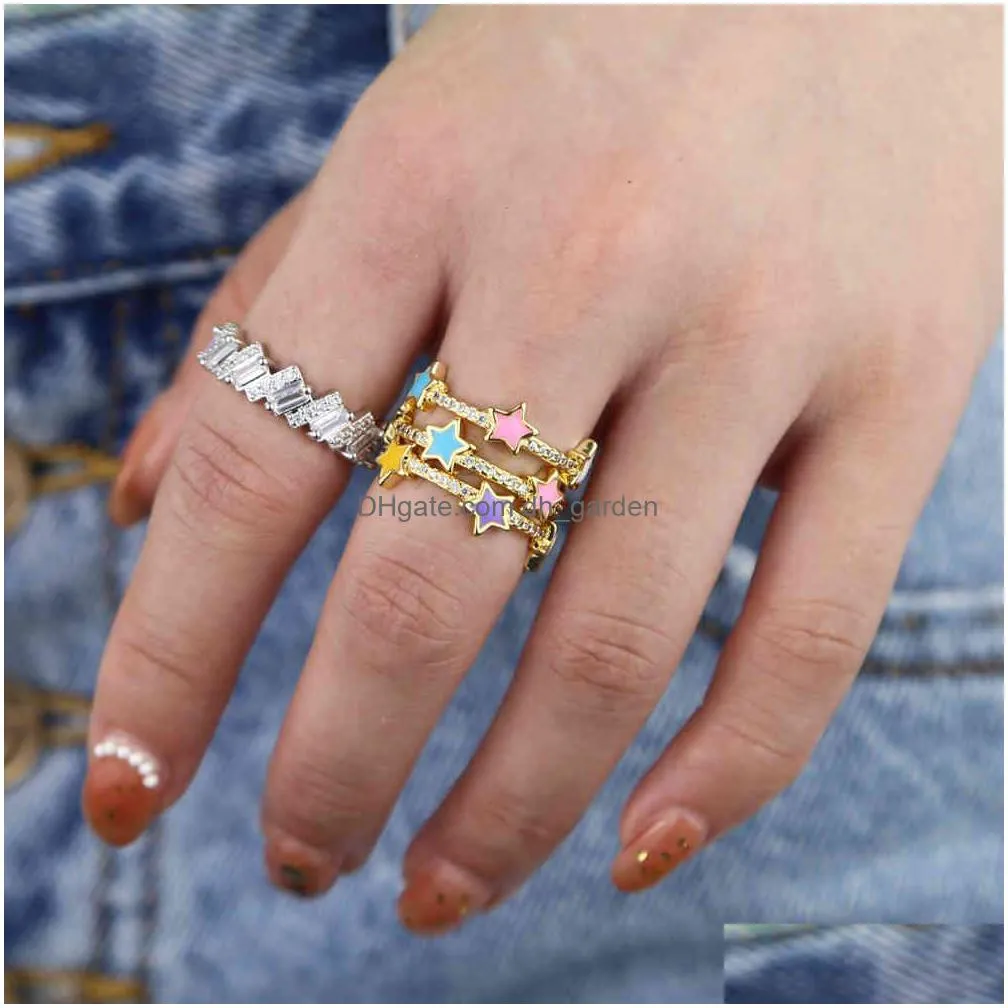 2019 christmas gift fashion jewelry pastel enamel star cz eternity band ring gold stacking bands for female
