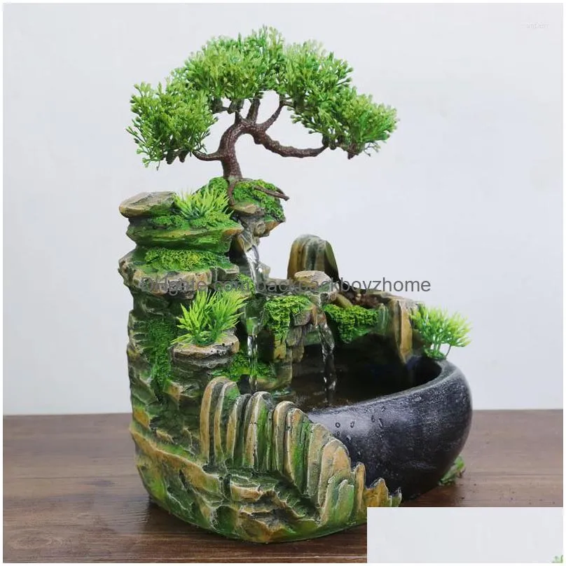 decorative figurines tabletop ornaments company office wealth feng shui desktop flowing water waterfall fountain with color changing