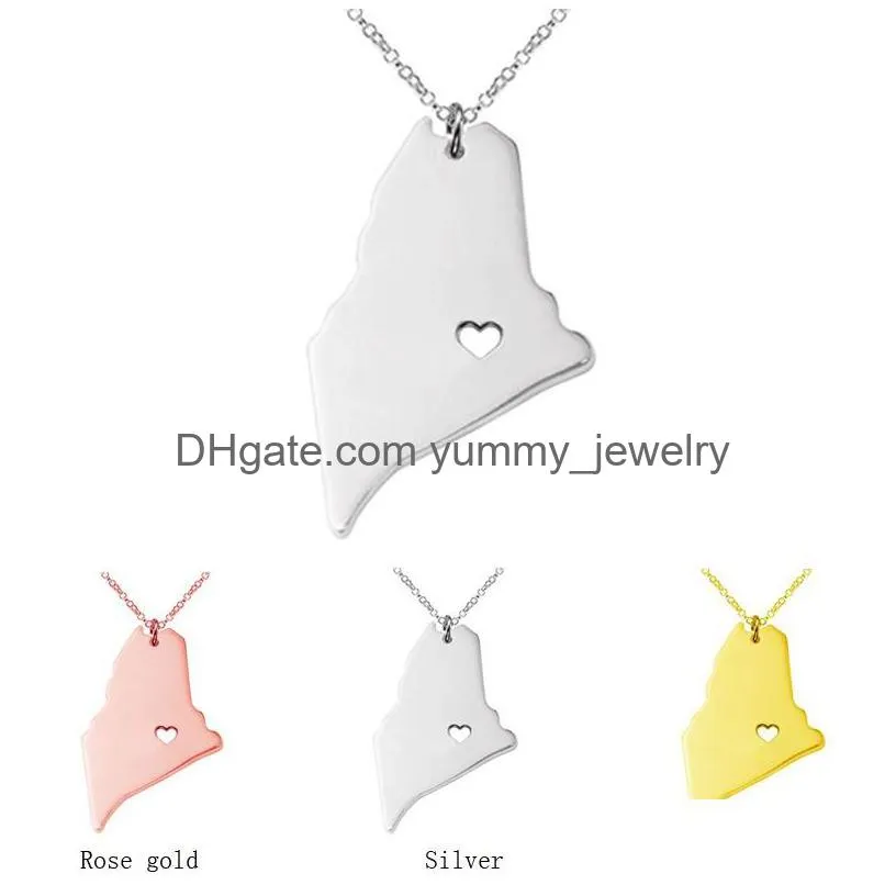 Pendant Necklaces New America 50 State Map Pendant Necklaces With Heart Diy Pendent Necklace Stainless Steel Fashion Jewelry  Drop Dhiea