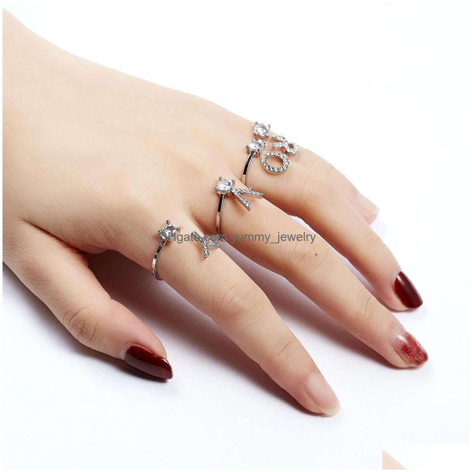 Band Rings Fashion 26 Initial Letters Adjustable Rings For Women Crystal English Alphabet Gold Sier Ring Jewelry Gift Drop Delivery Je Dhph6