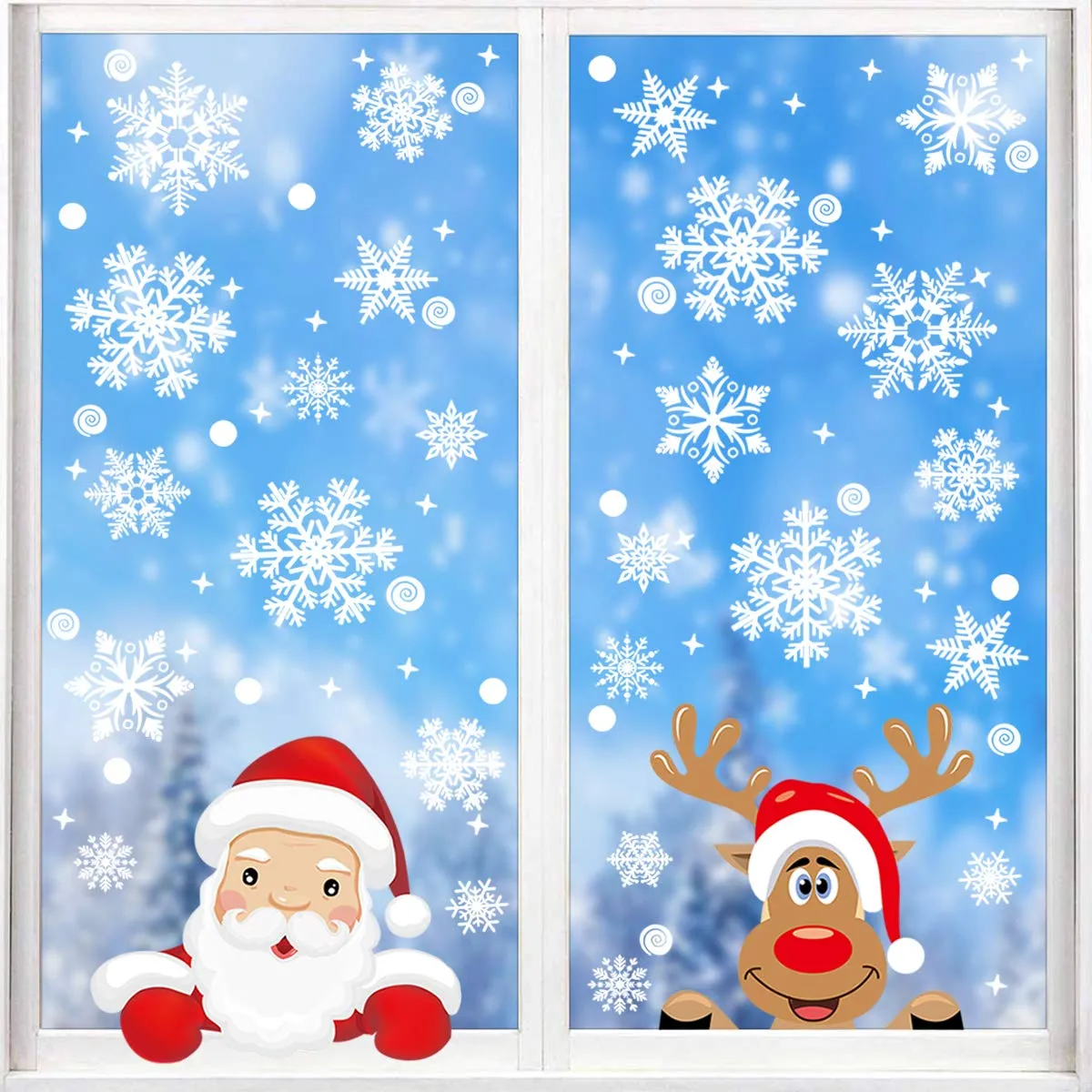 christmas window clings wall stickers snowflake santa claus reindeer decals for christmas home party decorations 7 sheets